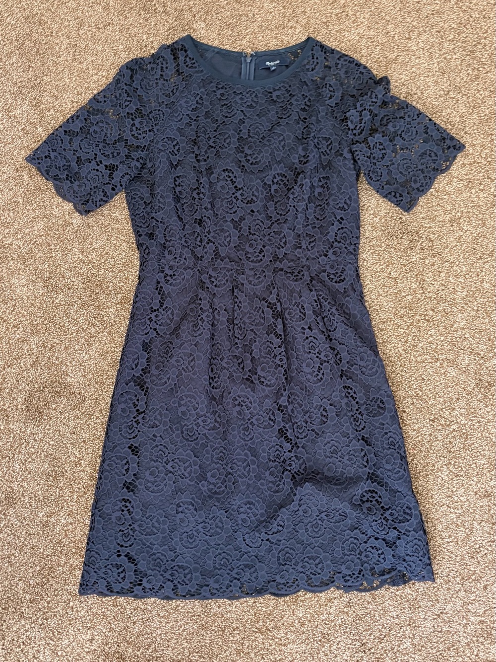 Madewell Navy Floral Lace Short-Sleeve Dress